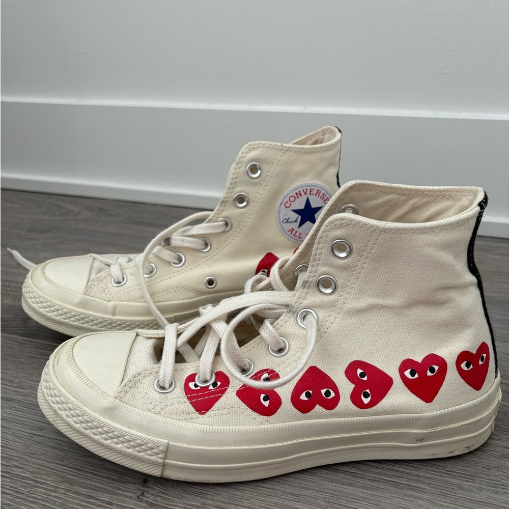 Converse Cream High-Top Sneakers with Red Heart Motif